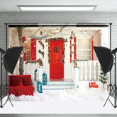 Lofaris Kranz Rot Tür Bäume Sofa Warm Weihnachten Hintergrund